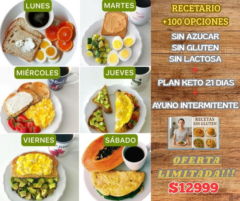 RECETARIO SIN AZUCAR,SIN GLUTEN,SIN LACTOSA+PLAN KETO+AYUNO INTERMITENTE